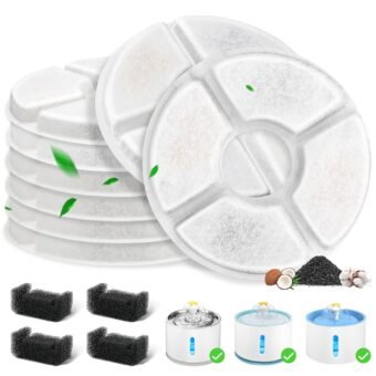 12 Pack Cat Water Fountain Filter, 8 Pcs Cat Fountain Filters Replacement & 4 Pcs Pre-Filter Sponges for 81oz / 2.4L Round Automatic Pet Water Fountain Dog Dispenser,...