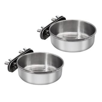 2 Pcs Small Bird Feeding Dish Cups,Parrot Food Bowl Cage with Clamp Holder Stainless Steel,Birdcage Coop Water Feeder for Cockatiel Parakeet Macaw Finches Lovebirds Small...