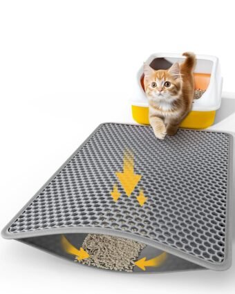 27" x 19" Cat Litter Mat - Large Litter Box Mat with Double Layers, Urine-Proof and Non-Slip Litter Trapping Mat, Easy to Clean Kitty Litter Mats for Floor, Scatter Control, Grey