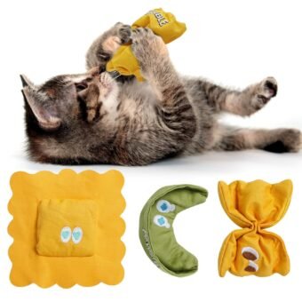 3 Pack Ravioli Catnip Toys for Indoor Cats, Interactive Cat Toys Filled with 100% Organic Catnip, Plush Chew Toys for Kittens, Teething Soft Catnip Toys for Cats