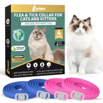 4 Pack Flea Collar for Cats, 32 Months Flea and Tick Prevention for Cats, Waterproof Cat Flea Collar, Natural Cat Flea and Tick Treatment, Adjustable Flea and Tick Collar for...