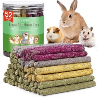 52Pcs Rabbit Chew Sticks, Rabbit Toys, Guinea Pig Toys, Natural Timothy Grass Molar Teeth Stick Chew Toys, Mixing Natural Flowers, Roses, Calendula and Forget Me Not Chewing...