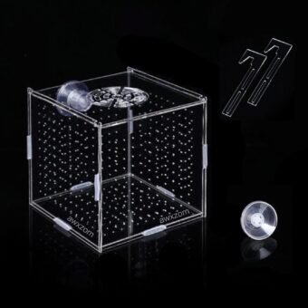 Acrylic Fish breeding Box, Acrylic Fish Isolation Box, Fish Separator for Aquarium, Hatchery Incubator with Suction Cups for Small Baby Fishes Shrimp Clownfish Guppy (3.9 * 3.9...