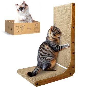 AGYM Cat Scratcher, 26 inch L Shape Cat Scratching Pad for Indoor Cats, Durable Sustainable Cardboard Scratcher with Box, Recyclable Vertical Cat Scratch Pad to Protect...