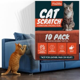 Anti Cat Scratch Furniture Protector, 10-Pack Couch Protector from Cat Claws - Heavy-Duty, Easy-to-Apply Scratching Deterrent and Shield for Sofa Corners, Walls, Doors- with 50...