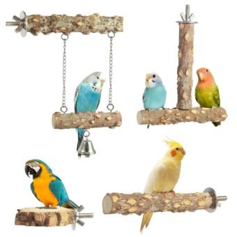 Bird Perches,4pcs Natural Wood Birds Stand Branch, Bird Perch Chewing Stick Cage Accessories Parrot Climbing Standing Branches Paw Grinding Fork Sets for Parakeet Lovebirds...