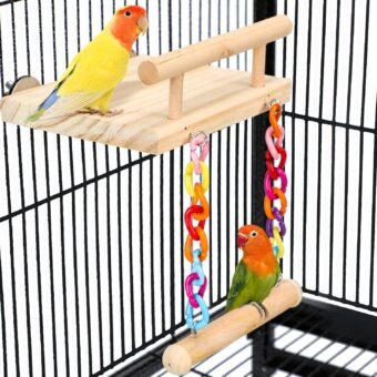 Bird Perches Cage Toys Parrot Wooden Platform Play Gyms Exercise Stands with Acrylic Wood Swing Ferris Wheel Chewing for Animals Green Cheeks, Baby Lovebird, Chinchilla, Hamster...
