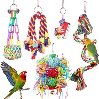 Bird Toys for Parakeet，ESRISE Parrot Conure Chewing Shredding Foraging Toys with Rope Perch, Bird Cage Accessories for Cockatiel Budgies Lovebird
