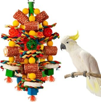 Bird Toys, Parrot Toys for Large Birds,Natural Corn cob and Loofah Slices Bird chew Toys for African Grey Parrots, Macaws, Cockatoos, Amazon Parrot and other Small and...