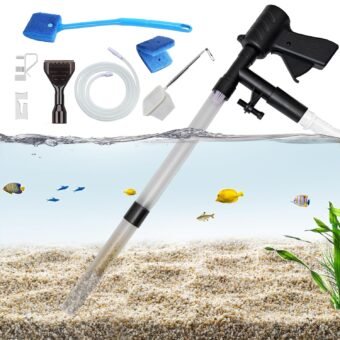 Carefree Fish Aquarium Gravel Cleaner 15~30In with 6Ft Water Hose Fish Tank Water Changer Sand Vacuum with Skimmer Net and Long Handle Sponge Alage Scraper