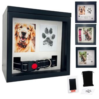 Dog Urn for Ashes, 4 Customizable Displays with Paw Print Ink Kit, 8.5x8.5x5.8 Pet Urn for Dog Ashes, Pet Cremation Box, Cat Urn for Ashes, Dog Ashes Keepsake