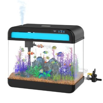 Fish Tank Aquarium 6.3 Gallon with Music Humidifier 7 Color Auto-Looping Light Adjustable Pump with Filtration & Aeration & Circulation, Temperature Display, Bottom Water...