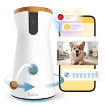 Furbo 360° Dog Camera - Unlock with Paid Plan: Home Security & Dog Safety Alerts, Rotating Pet Treat Dispenser w/ 2-Way Speaker, Smart Indoor Cam w/Phone App (3mo Minimum...