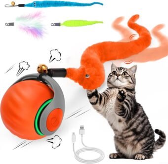 Interactive Cat Ball Toy, Self Rolling Ball with Cover Anti-Scratch for Bored Indoor Cat Chasing, Obstacle Avoidance Smart Cat Toys for Enrichment, Motion Activated Toys to Keep...