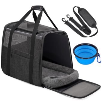 JUNGYOUN Premium ​Cat Carrier - ​Pet Carrier for Cat & Small Dogs up to 15lbs - ​Airline Approved Travel Dog Carrier with Anti-Escape Zippers, Collapsible Travel Bowl & Padded...