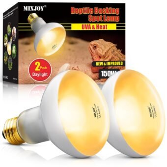 MIXJOY 150W Reptile Heat Lamp Bulbs, 2Pack Heat Lamp Bulbs for Reptiles Basking Bulbs UVA Daylight Basking Light Amphibians Heating Lamp Emitter for Lizard, Tortoise, Bearded...