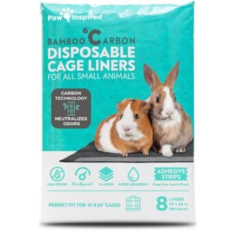 Paw Inspired Disposable Guinea Pig Cage Liners | Bamboo Charcoal Odor Controlling | Super Absorbent Liners Pee Pads for Ferrets, Rabbits, Hamsters, and Small Animals (47" x 26"...
