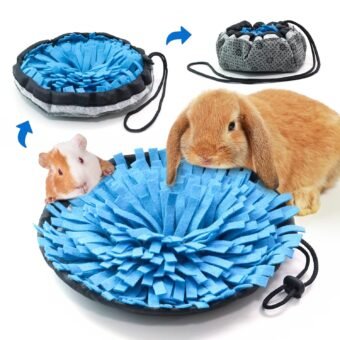 Rabbit Foraging Mat, Interactive Feed Game for Boredom, Small Pet Puzzle Toy, OVMKOV 9.44" x 9.44" Polar Fleece Snuffle Pad Bed Nosework Feeding Mat for Bunny Hamster Guinea...