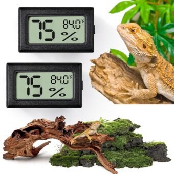 Reptile Thermometer and Humidity Gauge,2PCS Digital Hygrometer Adhesive Reptile Terrarium Hydrometer,Bearded Dragon Tank Accessories,Pet Humidity Meter Supplies for Leopard...