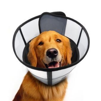 Soft Dog Cone for Dogs After Surgery, Breathable Pet Recovery Collar for Large Medium Dogs, Adjustable Dog Cone Collar, Elizabethan Collar (L, Black)