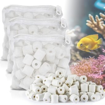 Sukh 3 Bags Ceramic Rings for Aquarium Filter - 425g Bio Ceramic Media Balls Replacement Biological Material Remover for Aquarium,Fish Tank,Pond,Canister Filter with 3 Mesh Bags