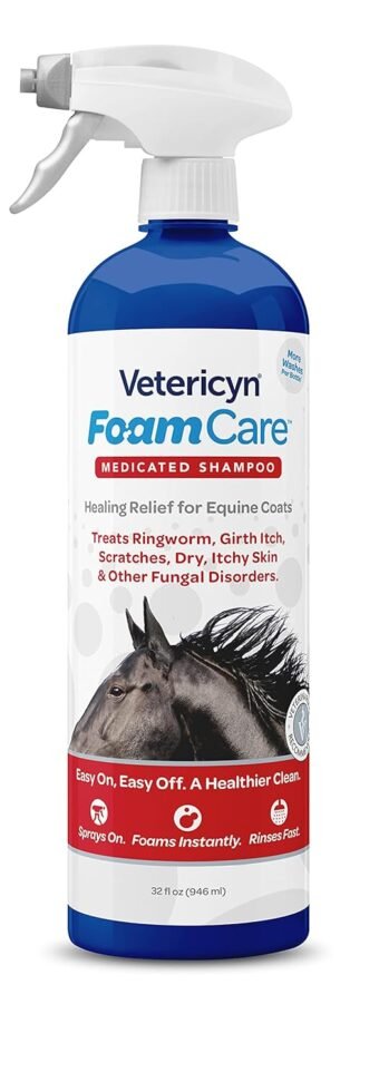 Vetericyn FoamCare Medicated Horse Shampoo | Sprayable Equine Shampoo with Ketoconazole for Healing Relief from Itchy Skin, Fungal Issues, Ring Worm, and More. 32 fl oz.