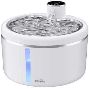 Wireless Cat Water Fountain with Stainless Steel Tray, Battery Operated Cat Fountain - 102oz/3L Automatic Pet Water Dispenser, Easy Clean with Motion Sensor for Cats, Dogs-2Filters